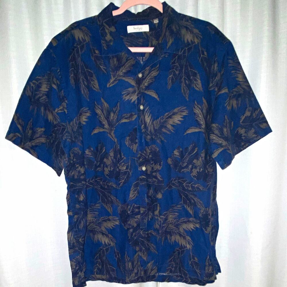 Turnbury Men’s L Regular Blue Tropical Floral Collared Short Sleeve Button-Up